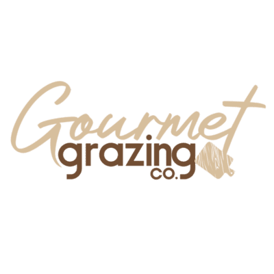 Gourmet Grazing Co. logo with stylized text and a cheese wedge design.